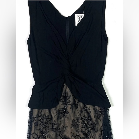 Kevan Hall Beaded Lace Dress Women’s 6 Black Floral Cocktail Form Fitting - Picture 3 of 9